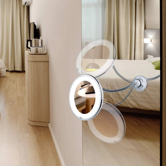 360° Flexible Light Up 10X Magnification Makeup Mirror - aalammart