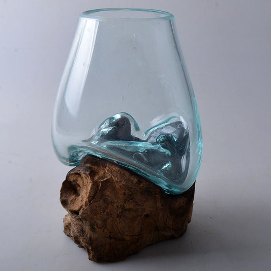 Melten Glass on Wood Vase Home Decoration - aalammart