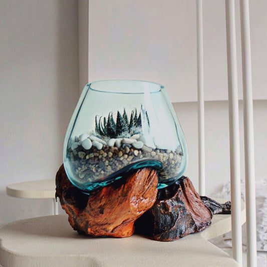 Melten Glass on Wood Vase Home Decoration - aalammart