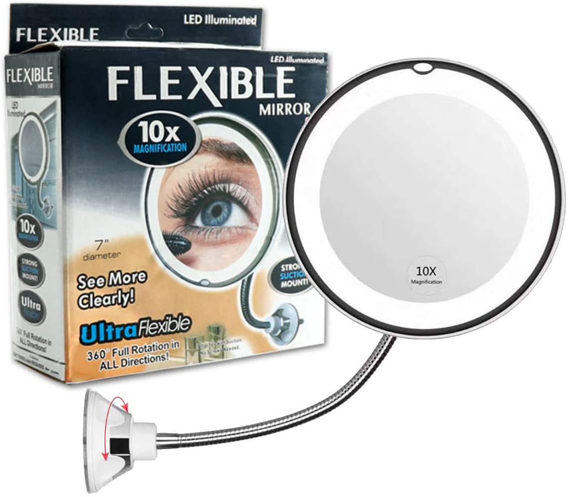 360° Flexible Light Up 10X Magnification Makeup Mirror - aalammart