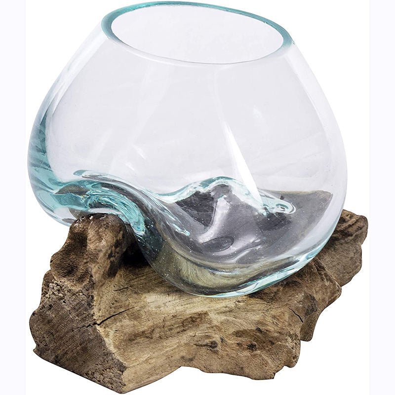 Melten Glass on Wood Vase Home Decoration - aalammart