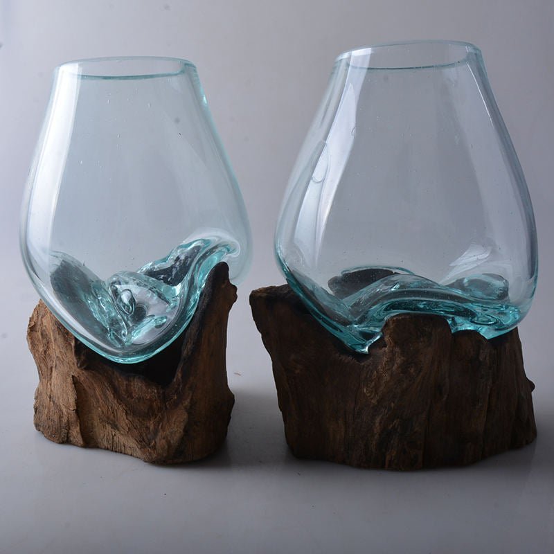 Melten Glass on Wood Vase Home Decoration - aalammart