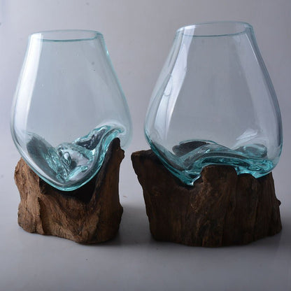 Melten Glass on Wood Vase Home Decoration - aalammart
