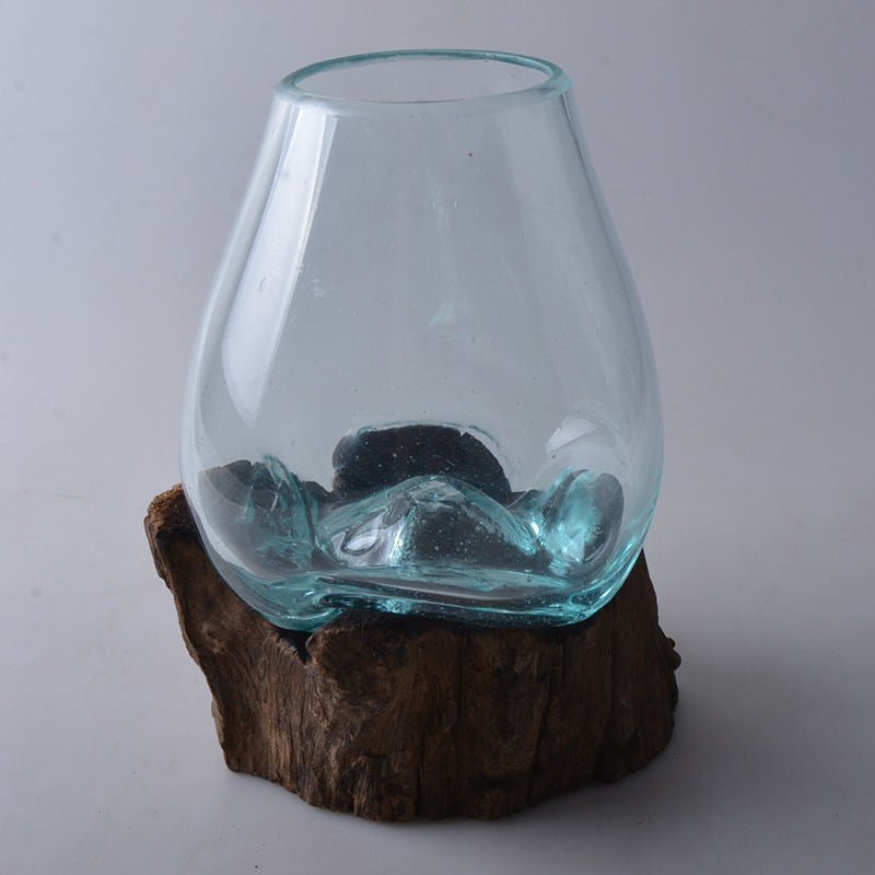 Melten Glass on Wood Vase Home Decoration - aalammart