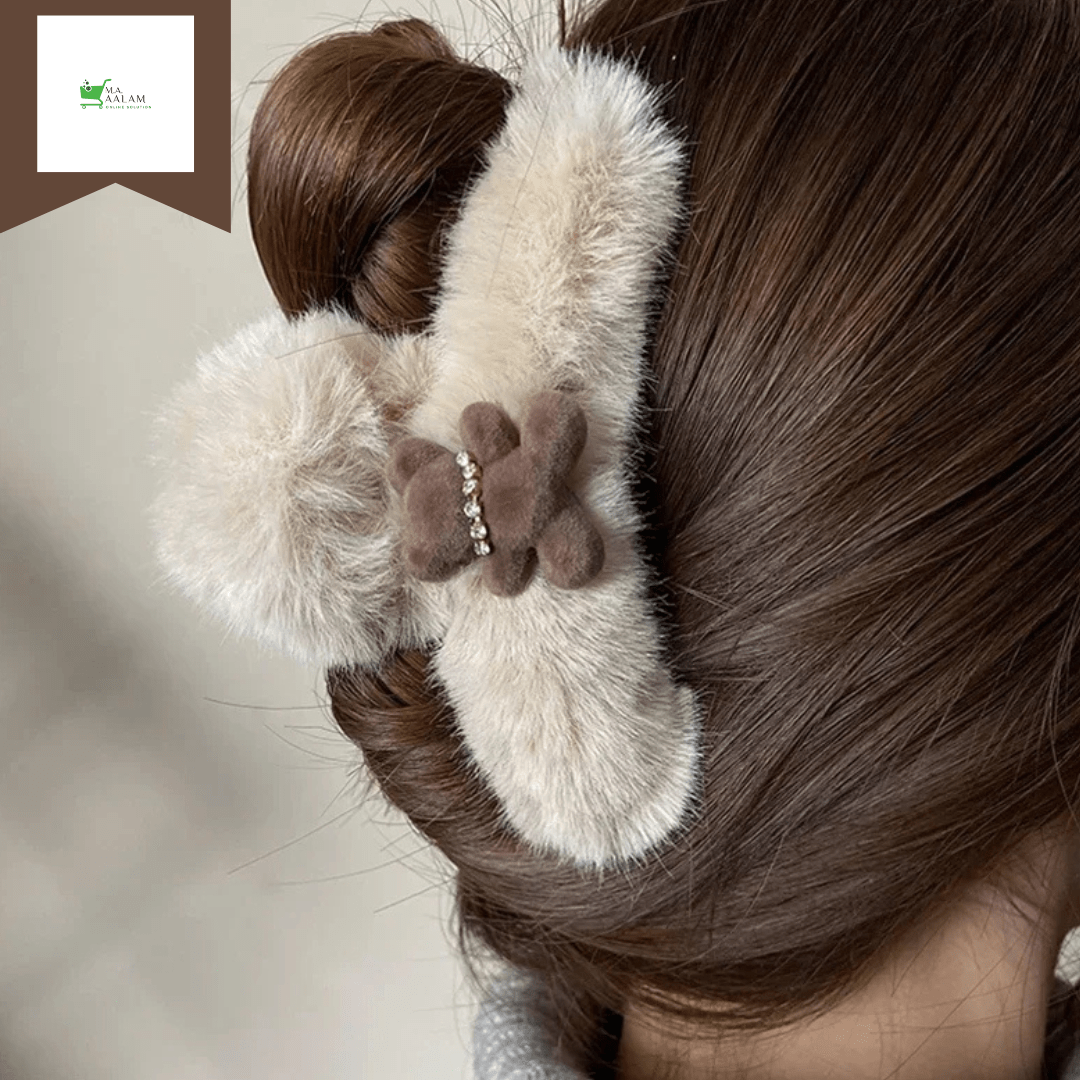 Set of 2 Large Size Fluffy Wave Hair Claw Clip. - aalammart